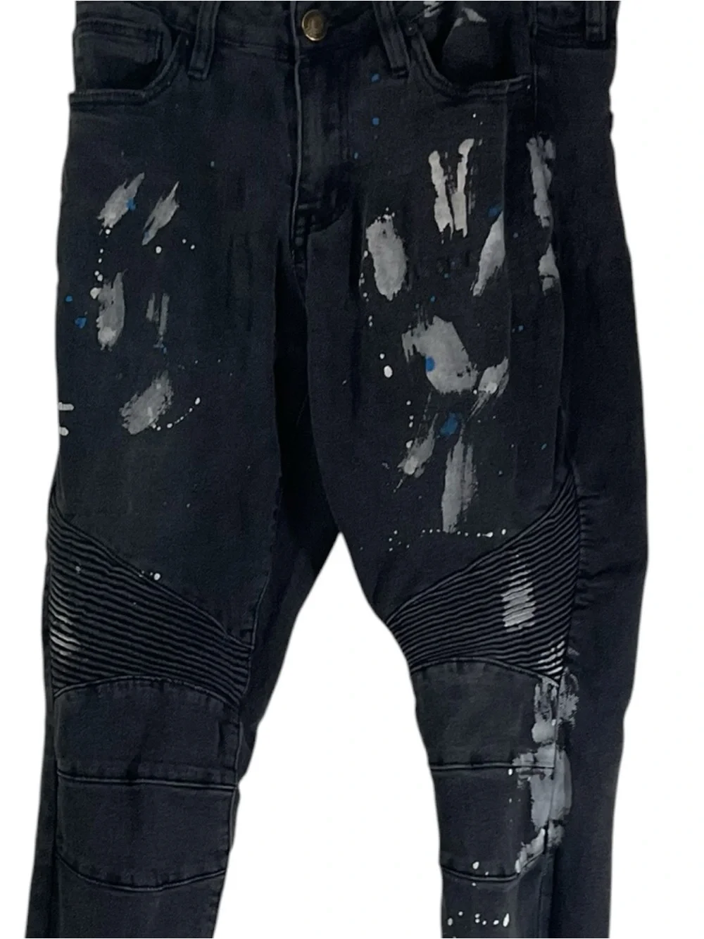 Rue21 Premium Men’s 30x32 Stacked Skinny Supreme Flex Moto Paint Splatter Jeans